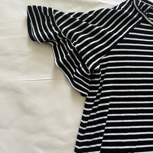 Max Studio Striped Short Ruffle Sleeve Cropped Top Sz L Black & White Luxe basic